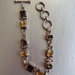 Sterling silver citrine and smokey topaz bracelet.
